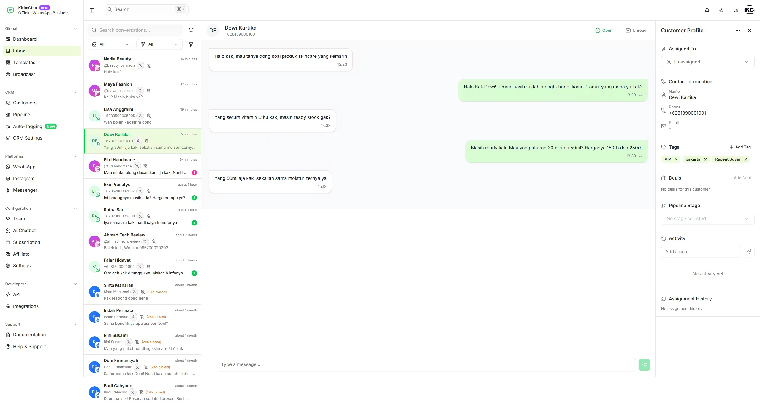 Kirim.chat Dashboard